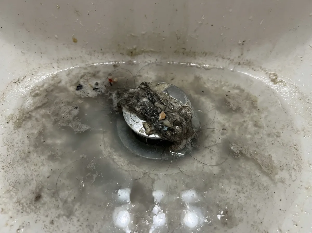 Tett avløp før fjerning av rørstopp